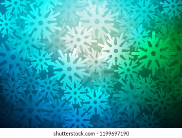 Dark Blue, Green vector layout with bright snowflakes. Modern geometrical abstract illustration with crystals of ice. New year design for your business advert.