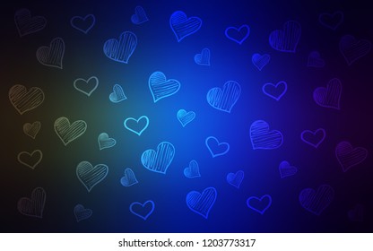 Dark Blue, Green vector layout with sweet hearts. Glitter abstract illustration with colorful hearts in romantic style. Design for ad, poster, banner of Valentine Day.