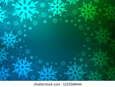 Dark Blue, Green vector layout with bright snowflakes. Blurred decorative design in xmas style with snow. The pattern can be used for new year ad, booklets.