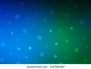 Dark Blue, Green vector layout with bright snowflakes. Shining colored illustration with snow in christmas style. The pattern can be used for new year ad, booklets.