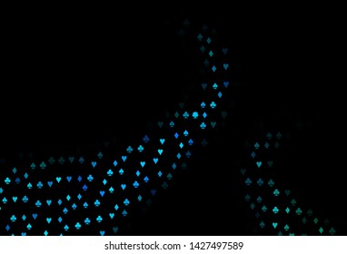 Dark Blue, Green vector layout with elements of cards. Glitter abstract sketch with isolated symbols of playing cards. Design for ad, poster, banner of gambling websites.