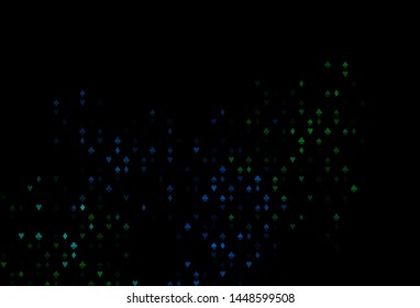 Dark Blue, Green vector layout with elements of cards. Colored illustration with hearts, spades, clubs, diamonds. Template for business cards of casinos.