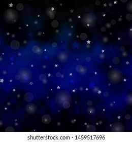 Dark Blue, Green vector layout with circles, stars. Abstract design in gradient style with bubbles, stars. Texture for window blinds, curtains.