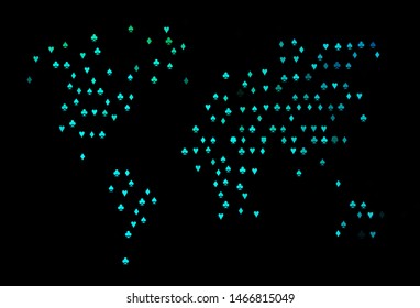 Dark Blue, Green vector layout with elements of cards. Glitter abstract sketch with isolated symbols of playing cards. Design for ad, poster, banner of gambling websites.