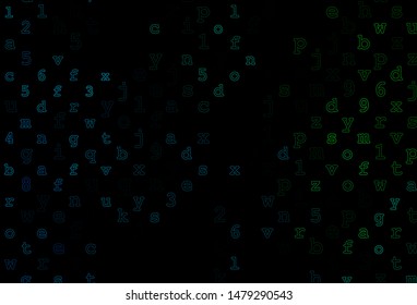 Dark Blue, Green vector layout with latin alphabet. Colored alphabet signs with gradient on white background. Template can be used as a background for ads of typography.