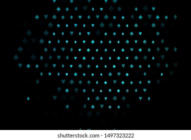 Dark Blue, Green vector layout with elements of cards. Colorful gradient with signs of hearts, spades, clubs, diamonds. Template for business cards of casinos.