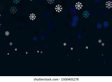 Dark Blue, Green vector layout with bright snowflakes. Shining colorful illustration with snow on abstract template. Pattern for new year leaflets.