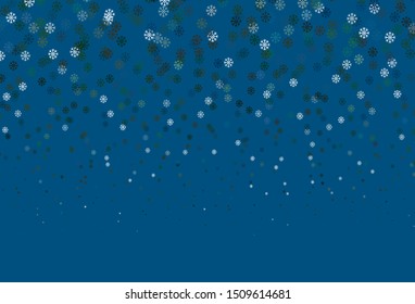 Dark Blue, Green vector layout with bright snowflakes. Shining colorful illustration with snow on abstract template. Pattern for new year websites.