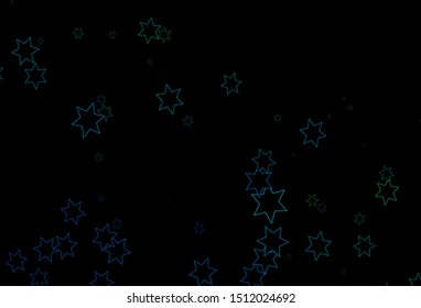 Dark Blue, Green vector layout with bright stars. Decorative shining illustration with stars on abstract template. The pattern can be used for new year ad, booklets.