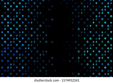 Dark Blue, Green vector layout with elements of cards. Glitter abstract sketch with isolated symbols of playing cards. Pattern for booklets, leaflets of gambling houses.