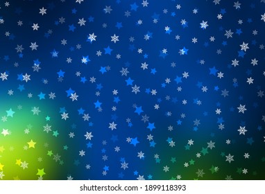 Dark Blue, Green vector layout with bright snowflakes, stars. Modern geometrical abstract illustration with snowflakes. Design for New Year ad, booklets.