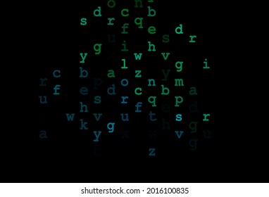 Dark blue, green vector layout with latin alphabet. Shining illustration with ABC symbols on abstract template. Template can be used as a background for ads of typography.