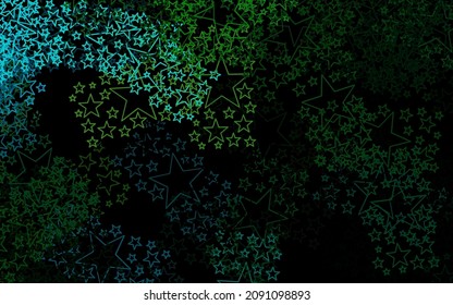 Dark Blue, Green vector layout with bright stars. Modern geometrical abstract illustration with stars. Template for cosmic backgrounds.