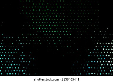 Dark blue, green vector layout with elements of cards. Blurred decorative design of hearts, spades, clubs, diamonds. Pattern for booklets, leaflets of gambling houses.