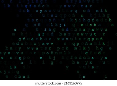 Dark blue, green vector layout with latin alphabet. Abstract illustration with colored latin alphabet. The pattern can be used for school, grammar websites.