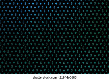 Dark blue, green vector layout with elements of cards. Glitter abstract sketch with isolated symbols of playing cards. Pattern for booklets, leaflets of gambling houses.