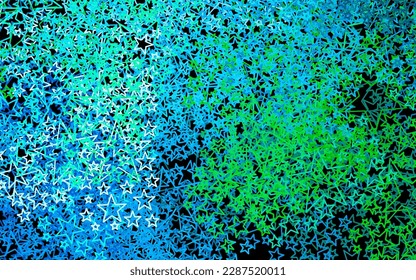 Azul oscuro, diseño vectorial verde con estrellas brillantes. Estrellas sobre fondo abstracto borroso con gradiente. Patrón para sitios web de astrología.