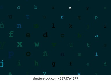 Diseño vector verde, azul oscuro con alfabeto latino. Ilustración geométrica moderna con símbolos ABC en inglés. El patrón puede utilizarse para anuncios, folletos, folletos de educación.
