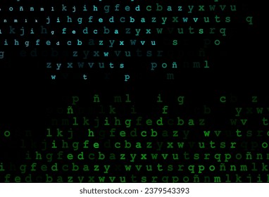 Dark blue, green vector layout with latin alphabet. Blurred design in simple style with signs of alphabet. The pattern can be used for school, grammar websites.