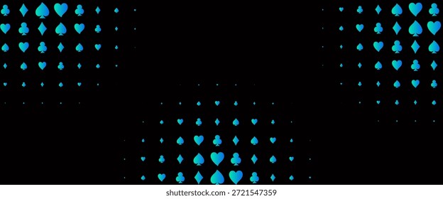 Azul oscuro, diseño de Vector verde con Elementos de tarjetas. Gradiente colorido con signos de corazones, picas, palos, diamantes. Diseño para anuncio, cartel, Anuncio de Sitios web de juego.