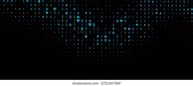 Dark Blue, Green vector layout with elements of cards. Colorful gradient with signs of hearts, spades, clubs, diamonds. Design for ad, poster, banner of gambling websites.