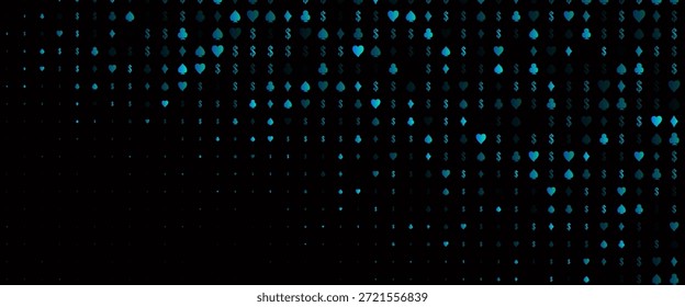 Azul oscuro, diseño de Vector verde con Elementos de tarjetas. Gradiente colorido con signos de corazones, picas, palos, diamantes. Diseño para anuncio, cartel, Anuncio de Sitios web de juego.