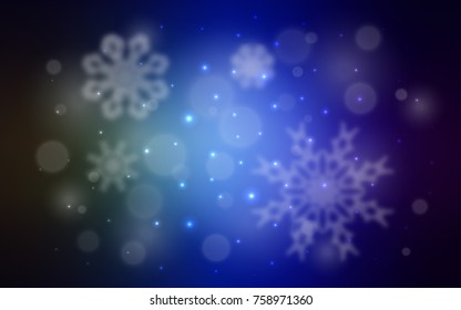 Dark Blue, Green vector layout with bright snowflakes. Glitter abstract illustration with crystals of ice. The template can be used as a new year background.