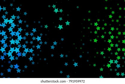 Dark Blue, Green vector layout with bright stars. Stars on blurred abstract background with gradient. Best design for your ad, poster, banner.