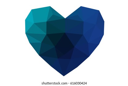 Dark Blue, Green vector love background with heart. Paper note. Valentine's greeting polygonal card. Triangular illustration for your business. Stock template for your design.