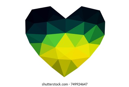 Dark Blue, Green vector love background with heart. Paper note. Valentine's greeting polygonal card. Triangular illustration for your business. Stock template for your design.