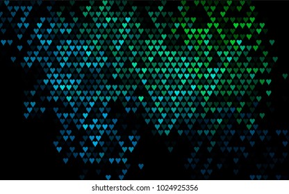 Dark Blue, Green vector lovely background with hearts. Valentines greeting card with cute hearts. Abstract pattern for your design, website, ad.