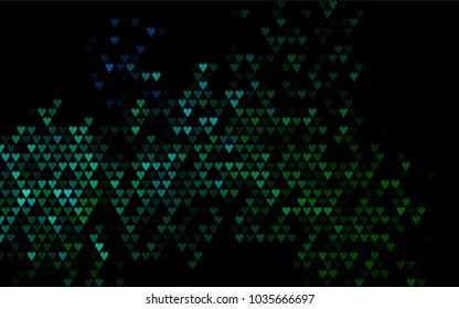 Dark Blue, Green vector lovely background with hearts. Valentines greeting card with cute hearts. Abstract pattern for your design, website, ad.