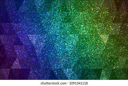Dark Blue, Green vector low poly crystal background with snowflakes. Polygon christmas design pattern . Low poly illustration of New Year celebration.