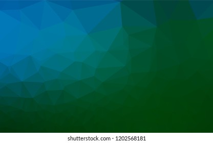 Dark Blue, Green vector low poly cover. Creative illustration in halftone style with gradient. Triangular pattern for your business design.