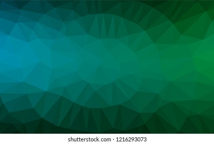 Dark Blue, Green vector low poly cover. A vague abstract illustration with gradient. Triangular pattern for your business design.