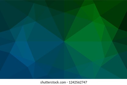 Dark Blue, Green vector low poly cover. Triangular geometric sample with gradient.  Brand new style for your business design.