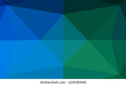 Dark Blue, Green vector low poly layout. A vague abstract illustration with gradient. Triangular pattern for your business design.