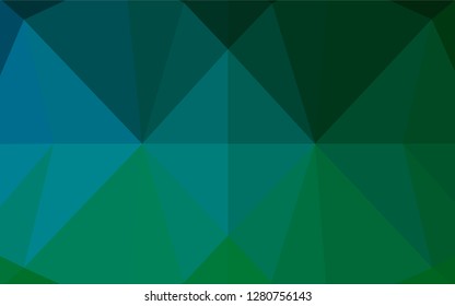 Dark Blue, Green vector low poly texture. Creative illustration in halftone style with gradient. Triangular pattern for your business design.