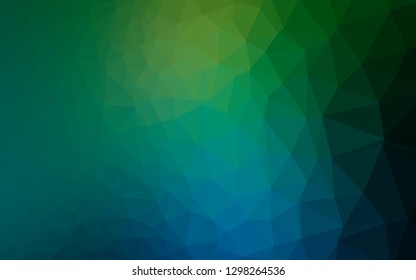 Dark Blue, Green vector low poly layout. Triangular geometric sample with gradient.  Template for your brand book.