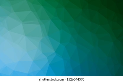 Dark Blue, Green vector low poly texture. Triangular geometric sample with gradient.  Brand new design for your business.