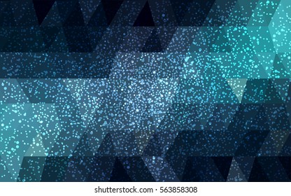 Dark Blue Green vector low poly crystal background with snowflakes. Polygon christmas design pattern . Low poly illustration of New Year celebration.