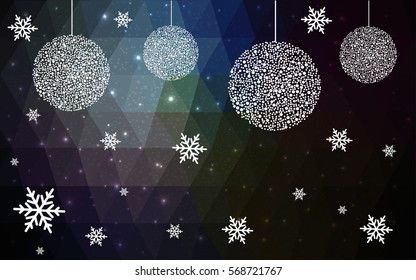 Dark Blue Green vector low poly crystal background with snowflakes. Polygon christmas design pattern . Low poly illustration of New Year celebration.