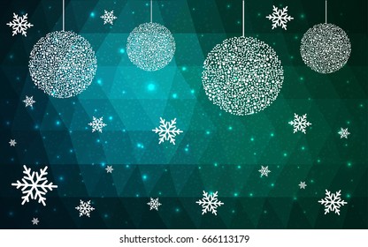 Dark Blue Green vector low poly crystal background with snowflakes. Polygon christmas design pattern . Low poly illustration of New Year celebration.