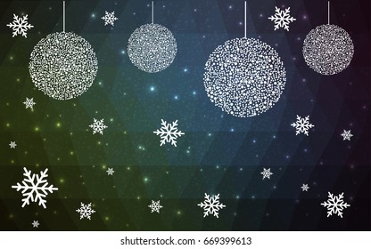 Dark Blue Green vector low poly crystal background with snowflakes. Polygon christmas design pattern . Low poly illustration of New Year celebration.