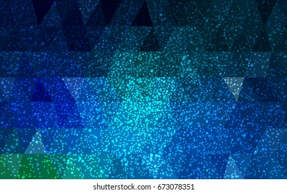 Dark Blue, Green vector low poly crystal background with snowflakes. Polygon christmas design pattern . Low poly illustration of New Year celebration.