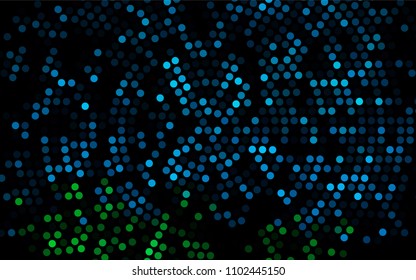 Dark Blue, Green vector modern geometrical circle abstract background. Dotted texture template. Geometric pattern in halftone style with gradient. 