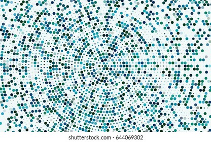 Dark Blue, Green vector modern geometrical circle abstract background. Dotted texture template. Geometric pattern in halftone style with gradient. 