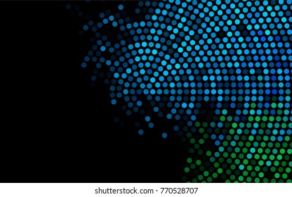 Dark Blue, Green vector modern geometrical circle abstract background. Dotted texture template. Geometric pattern in halftone style with gradient. 