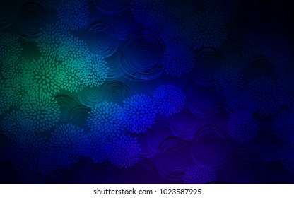 Dark Blue, Green vector natural abstract template. Colorful abstract illustration with flowers in doodle style. Hand painted design for web, wrapping, wallpaper.