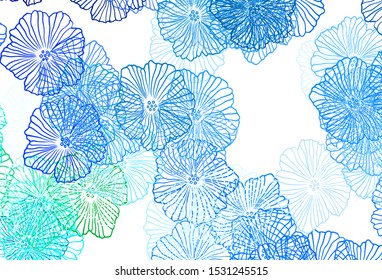 Dark Blue, Green vector natural artwork with leaves. Colorful illustration with flowers in doodle style. Template for backgrounds of cell phones.